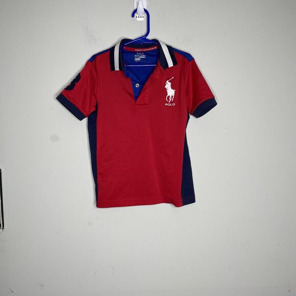 Polo Ralph Lauren Shirt Boys 5 Red Blue Polo Performance Big Pony #3 Colorblock - Picture 1 of 11